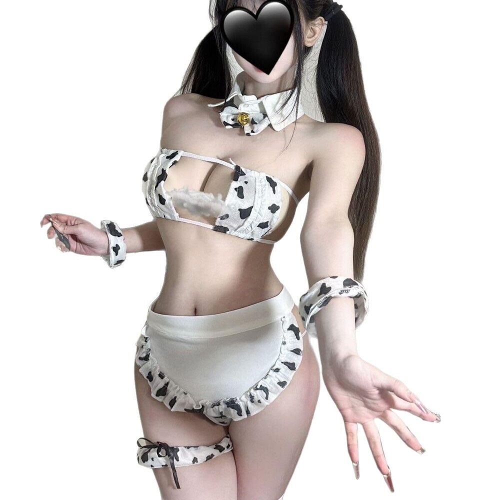 5267 sexy Cosplay Maid Outfit Anime Cow Costume Bra and Panty Lingerie Set